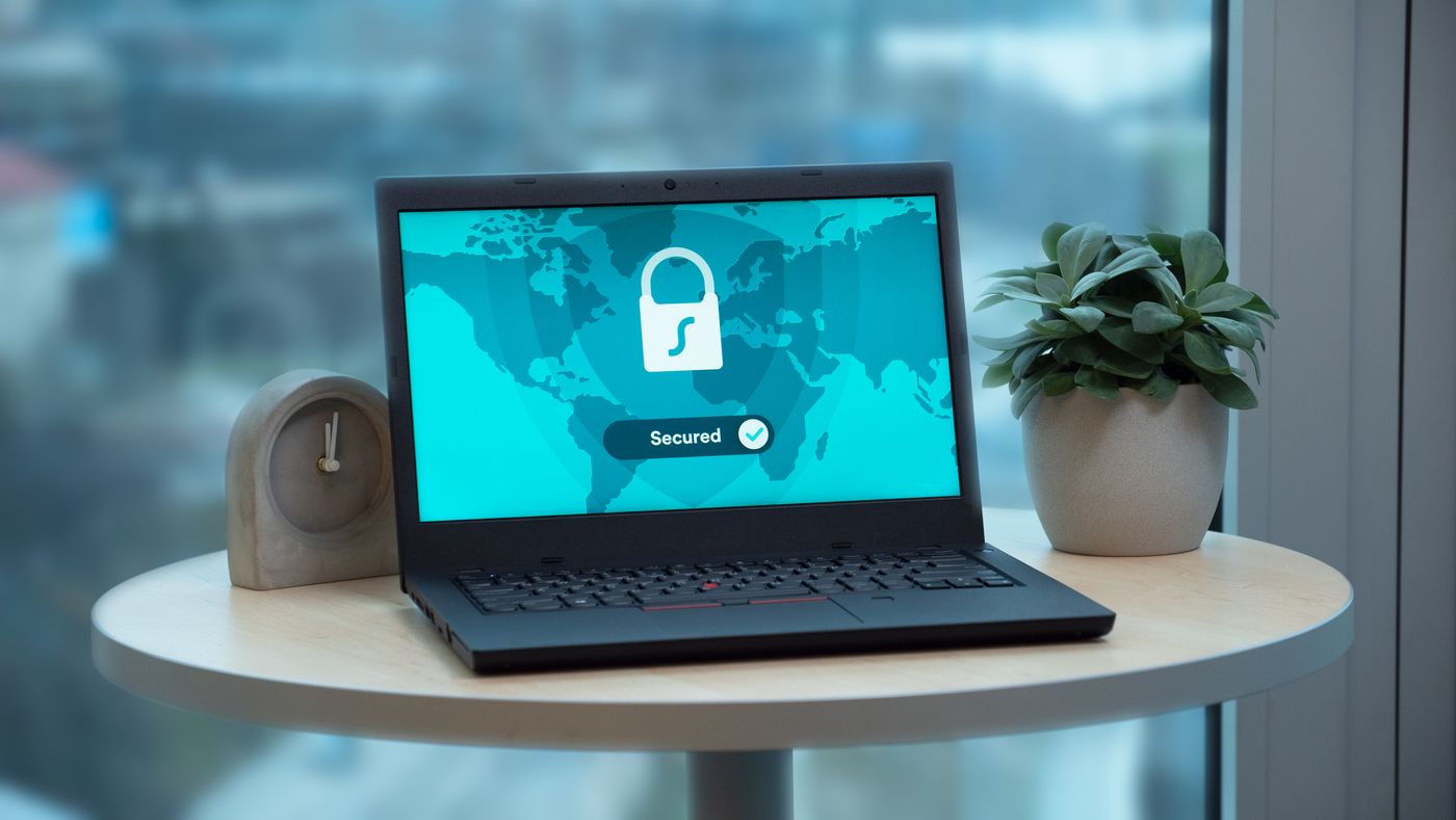 Laptop displaying a secured data screen