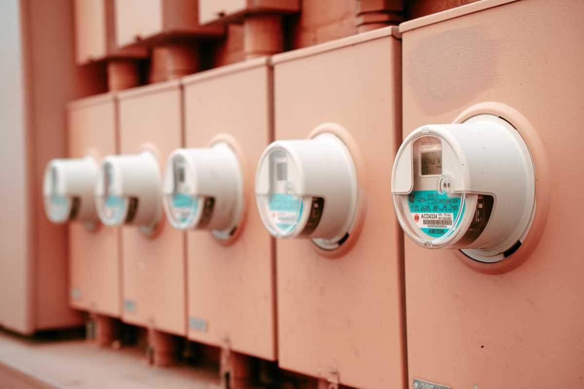 Electricity meters installed on an exterior wall